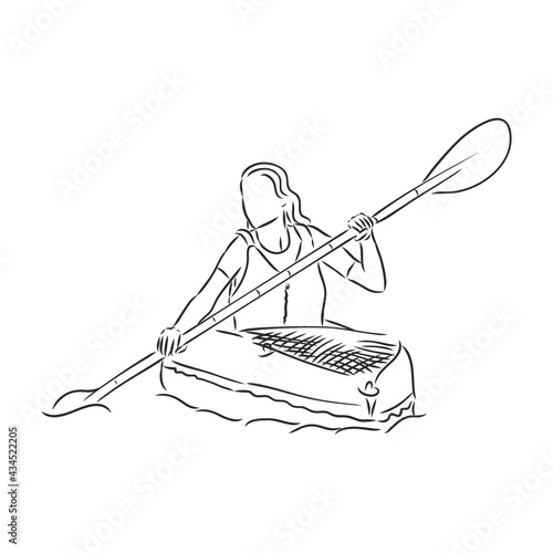 Kayak with paddle hand drawn outline doodle icon. Kayaking vector sketch illustration for print, web, mobile and infographics isolated on white background.