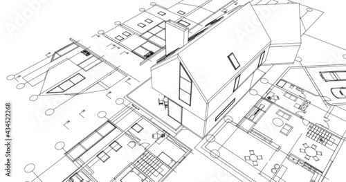 modern house architectural project sketch 3d illustration