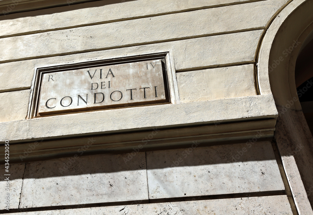 text VIA CONDOTTI on the historic building of the famous street of the ...