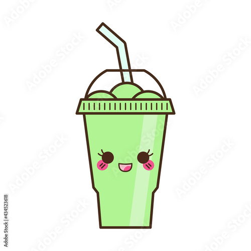 Vector slush drink isolated icon. Cartoon ice cup (Frozen Drink). Emoji clipart drawing of tropical smoothie shake.