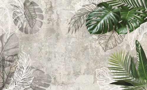 Obraz liście na betonowym tle