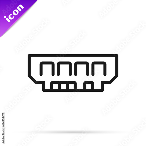 Black line RAM, random access memory icon isolated on white background. Vector