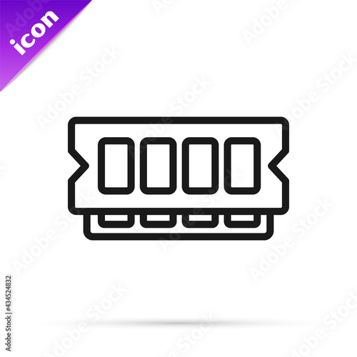 Black line RAM, random access memory icon isolated on white background. Vector