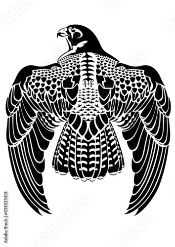 bird falcon eagle black and white drawing suitable for tattoo and artistic decorative panels
