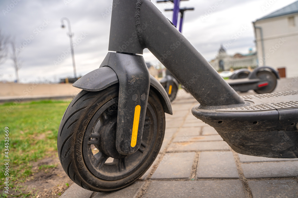 Obraz premium Detail of the city scooter. Kazan, Russia - 8 May 2021