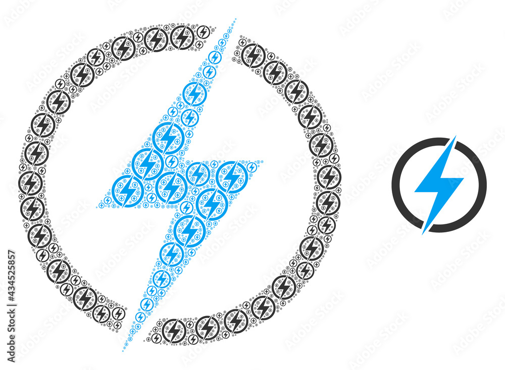 Electricity icon mosaic is constructed of repeating fractal electricity pictograms. Fractal vector mosaic of electricity icons.