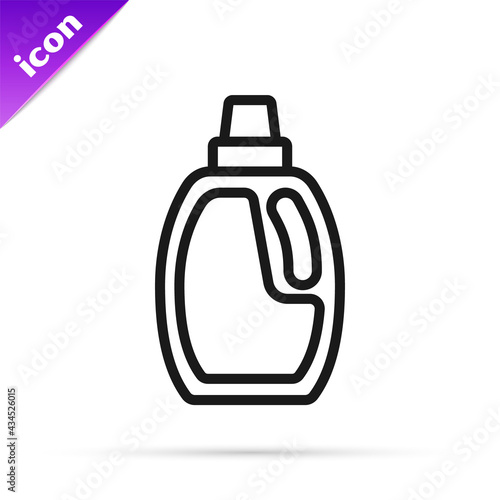 Black line Plastic bottle for laundry detergent, bleach, dishwashing liquid or another cleaning agent icon isolated on white background. Vector