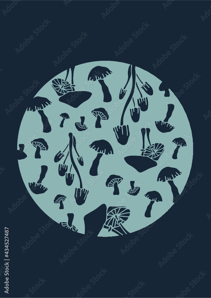 Abstract Blue Mushroom Circular Design / T-Shirt Print Abstract Blue Mushroom Circular Design / T-Shirt Print