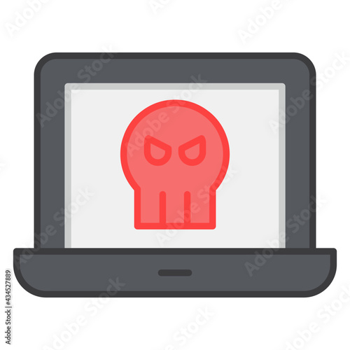 Skull inside system, concept of infected laptop icon