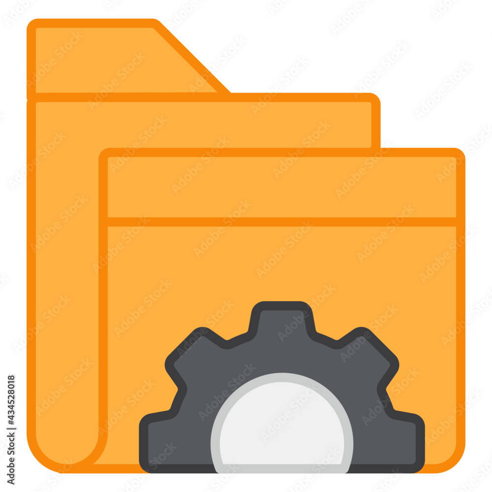 Gear with document case, flat design of folder setting Gear with document case, flat design of folder setting