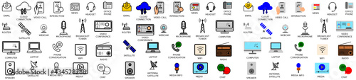 Sammlung von Kommunikation Icons in Farbe und Schwarz-Weiß