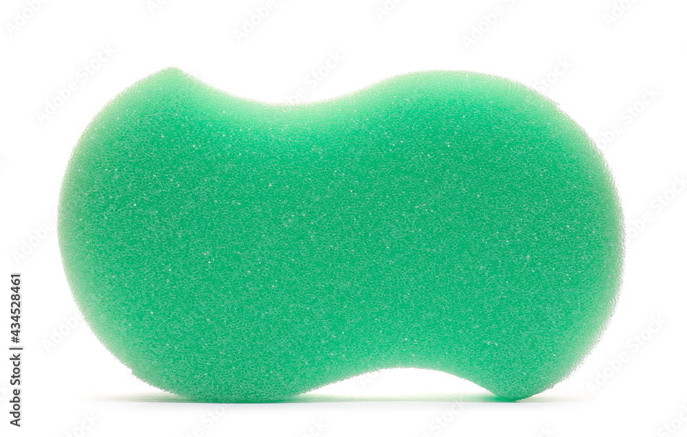 New green bath sponge isolated on white background