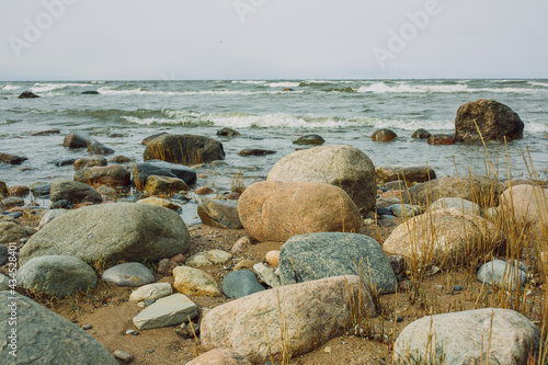 City Tuja  Latvia. Baltic sea beach with sand and rocks.