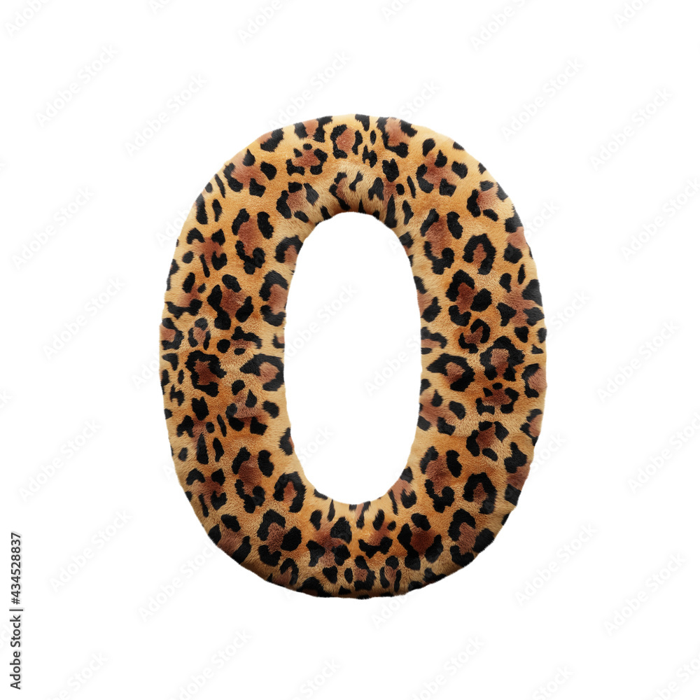 Leopard font digit 0, leopard pattern, 3d render illustration Leopard font digit 0, leopard pattern, 3d render illustration