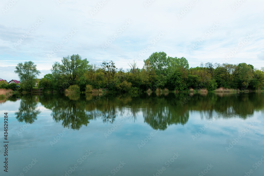 Reflection of trees and sky in the water