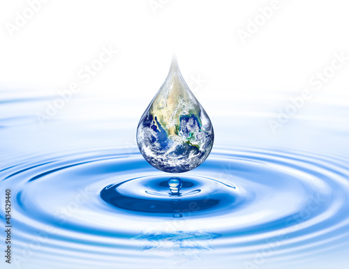World day for water. Earth drop on ripple surface of water. Elements of this image furnished by NASA.