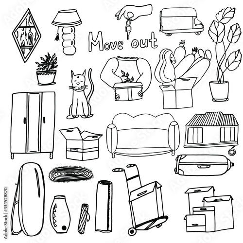 DoodleDoodle vector.Line art set move out. vector.Line art set move out.