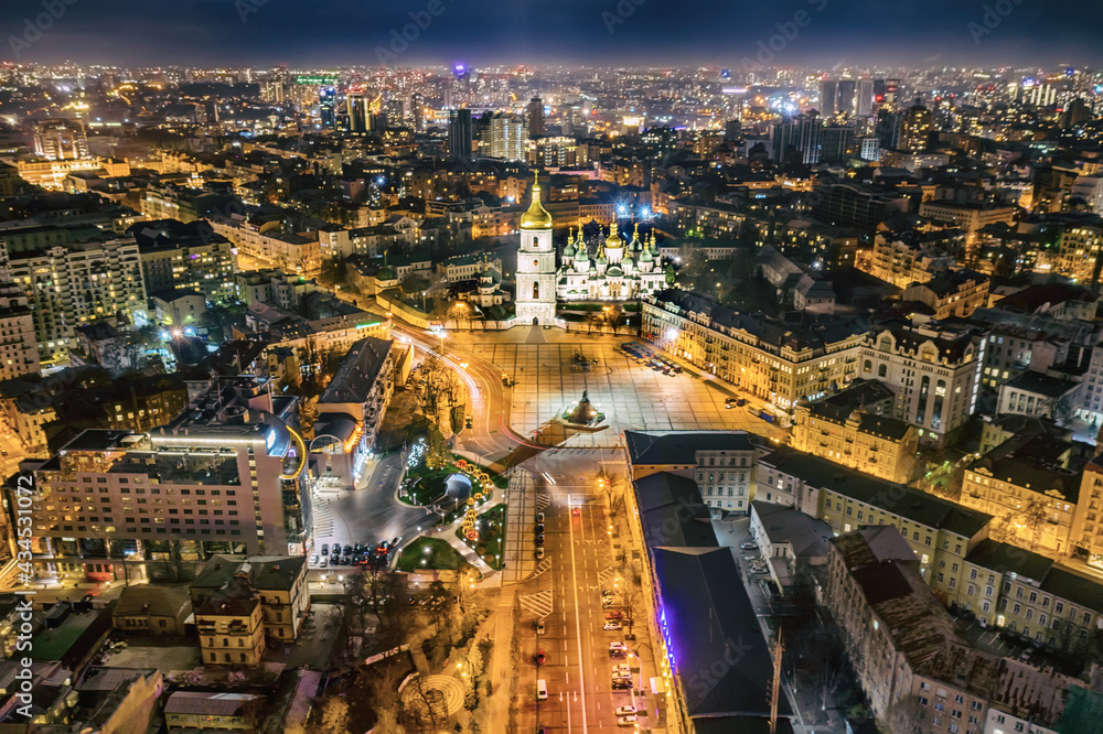 Fototapeta premium Aerial night view night Kyiv