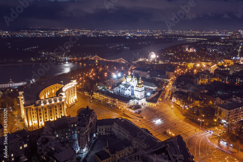 Aerial night view night Kyiv