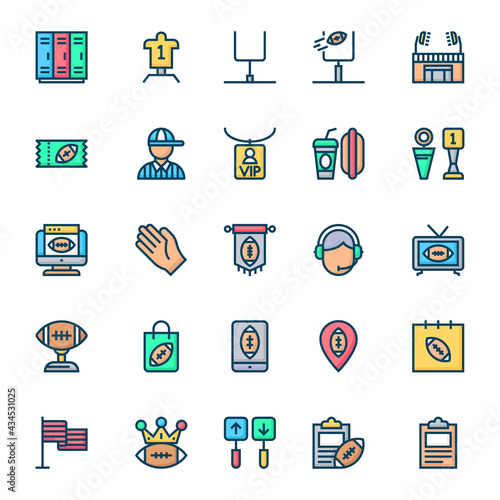 Filled outline icons for american football.