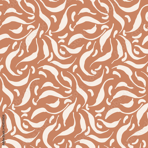 Seamless minimalist doodle leaf pattern background. Calm boho earthy tone color wallpaper. Simple modern scandi unisex flower design. Organic childish gender neutral baby all over print. Hand drawn.