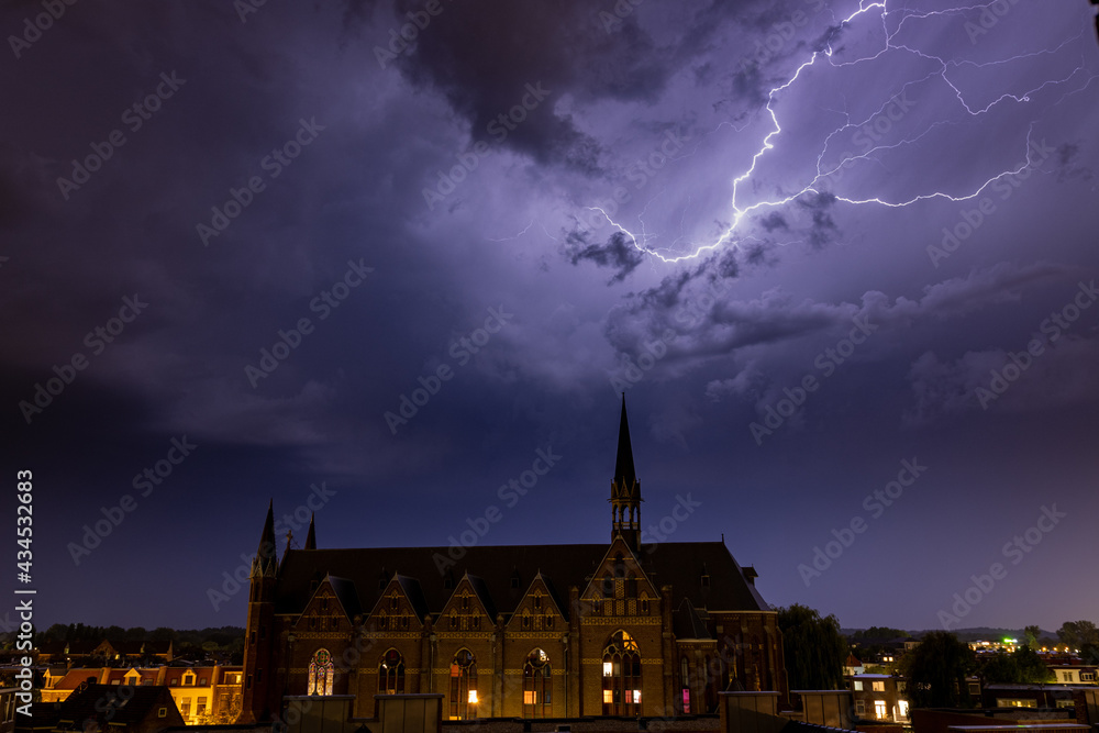 Lightning storm above Haarlem Holland