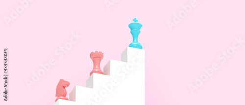 Success Leadership Concept. Chess board and Business Concept on Pink background, Paper art ,design, banner, copy space, digital, banner, website- 3d rendering