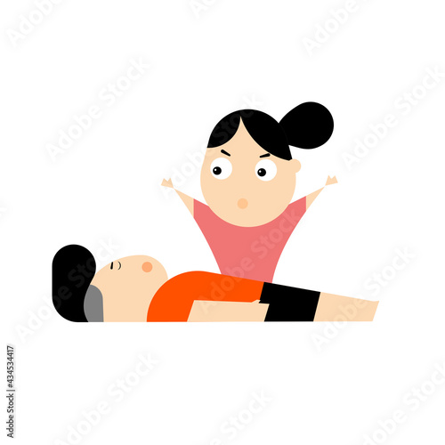 Cartoon character for awakening an unconscious people. Basic life support concept.