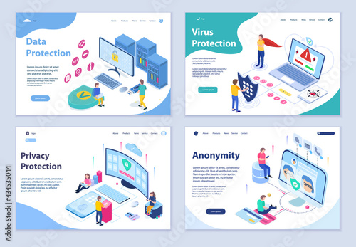 Set of Network and Data Protection concepts, 3D isometric design vector illustration