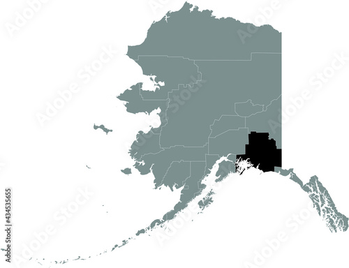 Black highlighted location map of the US Valdez–Cordova Census Area inside gray map of the Federal State of Alaska, USA photo