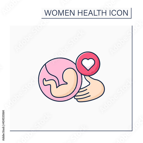 Prenatal care color icon. Care about not yet born baby. Solicitude throughout your pregnancy. Mom and baby health protection.Women health concept. Isolated vector illustration