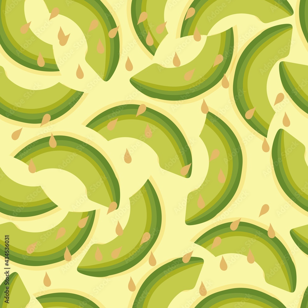 Seamless pattern of slices of ripe avocado and kujut. Healthly food. Vegetarianism. Simple drawing in cartoon style. Vector illustration. Seamless pattern of slices of ripe avocado and kujut. Healthly food. Vegetarianism. Simple drawing in cartoon style. Vector illustration.