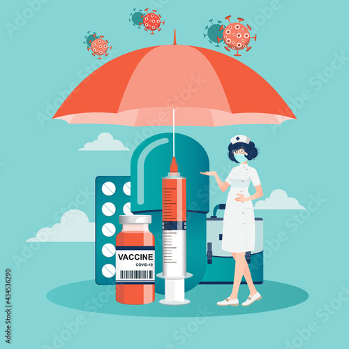 Concept medical and vaccination for protects people from coronavirus and immunize.