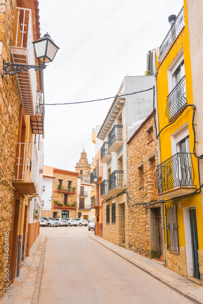 Vilanova d'Alcolea, Castellon province, Valencian Community, Spain. Beautiful historic city center. Typical spanish street.