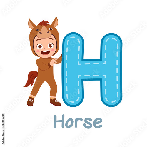cute little kid wear costume for learn alphabet