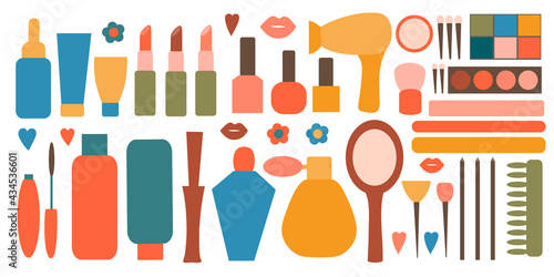 Set of cosmetic and spa skin and body care products. Natural organic cosmetic product. Banner with beauty products. Elements for icons.