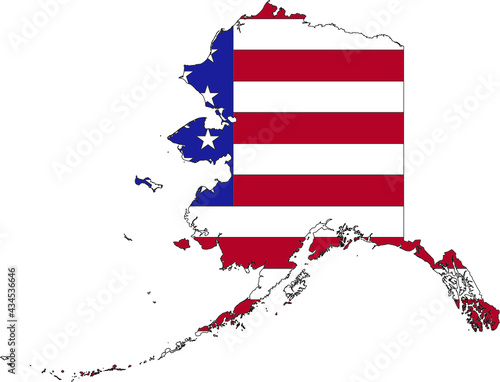 Simple flat US flag map of the Federal State of Alaska, USA