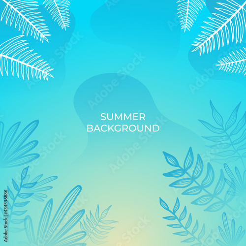 Summer square background with colourful leaves, floral, flower, and palm leaves. Social media stories design templates, backgrounds with copy space for text. Summer sale, social media ads content