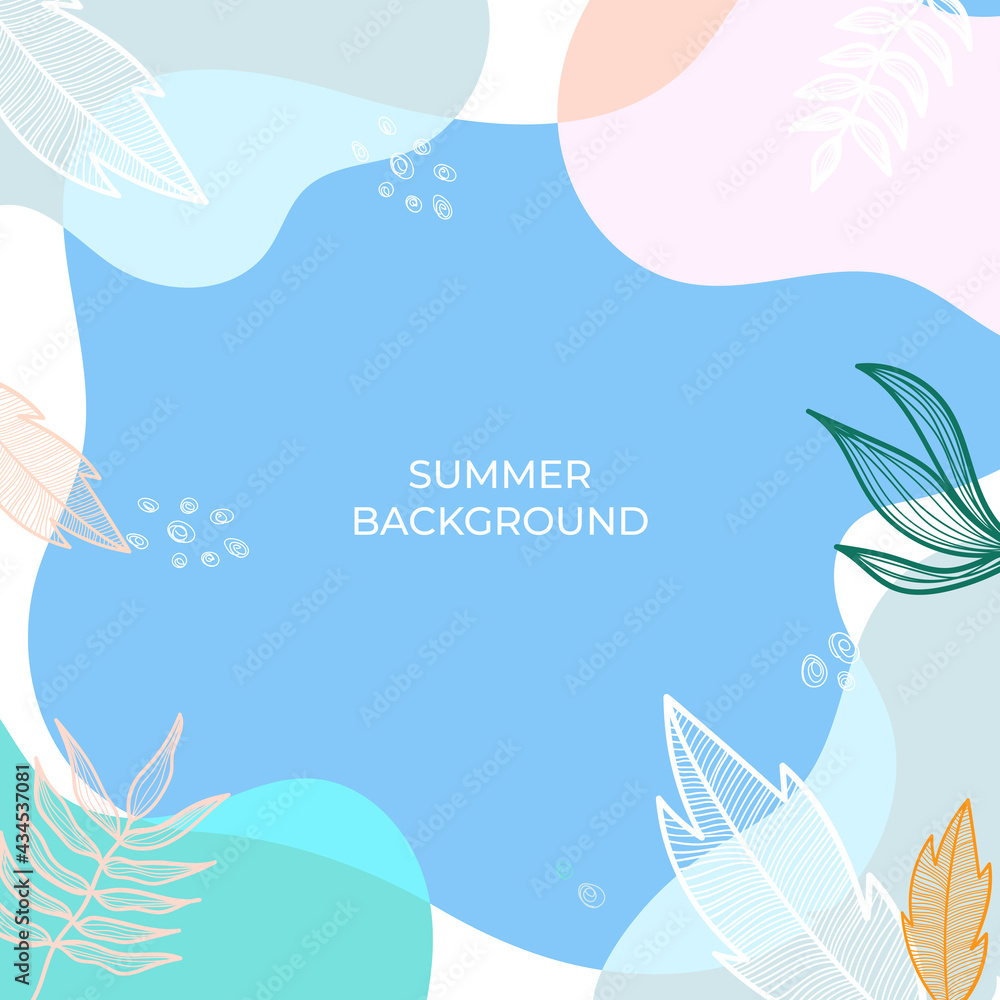 Colourful summer tropical wall arts vector. Palm leaves, monstera leaf, Botanical background design for wall framed prints, canvas prints, poster, home decor, cover, wallpaper and square social media.