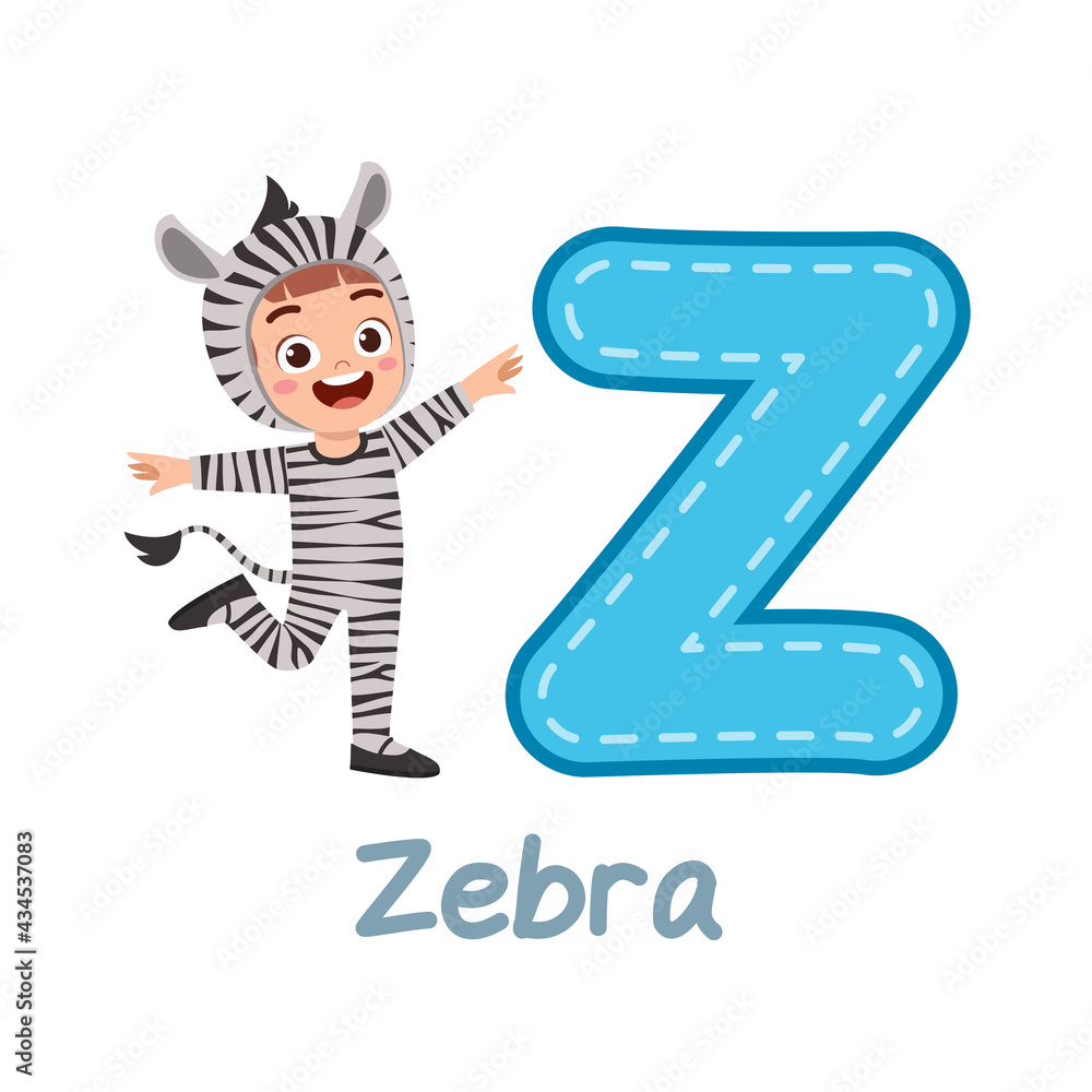 Fototapeta premium cute little kid wear costume for learn alphabet