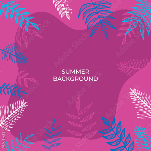 Summer square background with colourful leaves, floral, flower, and palm leaves. Social media stories design templates, backgrounds with copy space for text. Summer sale, social media ads content