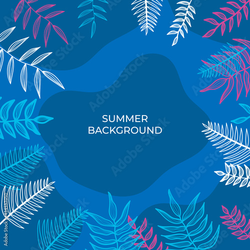 Colourful summer tropical wall arts vector. Palm leaves, monstera leaf, Botanical background design for wall framed prints, canvas prints, poster, home decor, cover, wallpaper and square social media.