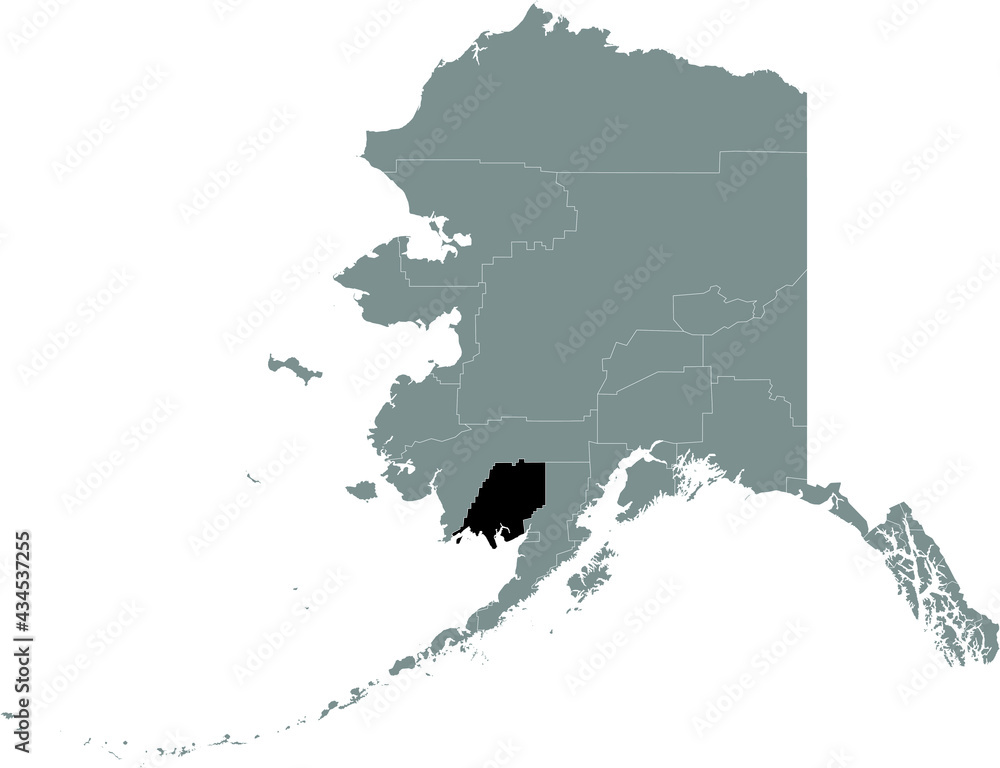 Obraz premium Black highlighted location map of the US Dillingham Census Area inside gray map of the Federal State of Alaska, USA