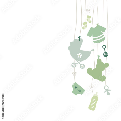 Rechts Hängende Babysymbole Unisex Grün Beige