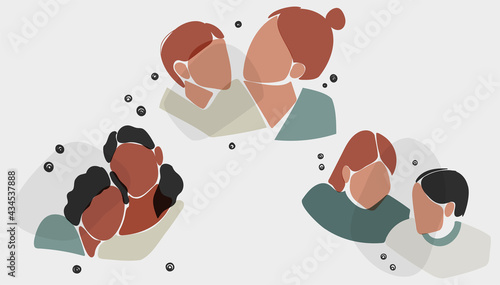 Set of cute women with sons of different ages. Collection of different children with happy parents feeling love. Isolated on white flat outline vector illustration. Mother and children hug each other.