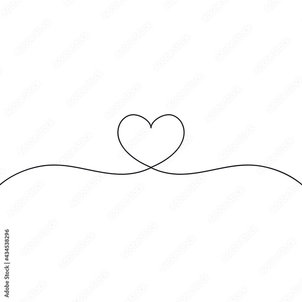 Line art heart vector illustration isolated on white background. Continuous one line heart drawing. Heart Vector illustration. Concept for wall art, logo, card, banner, poster flyer
