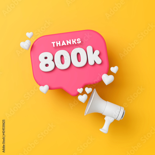 800 thousand followers social media thanks banner. 3D Rendering