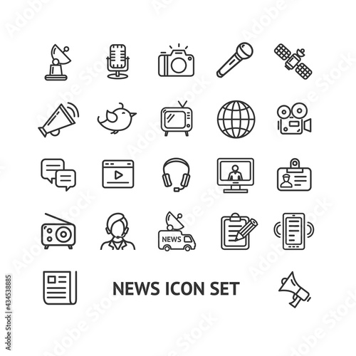 News Sign Thin Line Icon Set. Vector