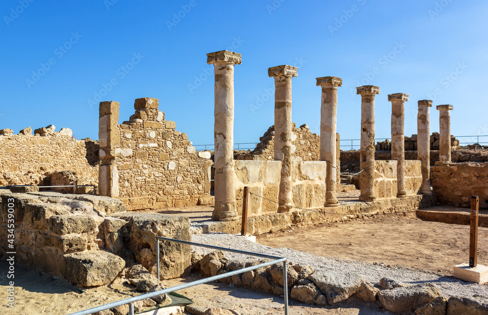 House of Theseus columns in Paphos Archaeological Park, Cyprus