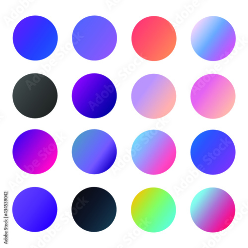 Set of round Vector Gradient. Multicolor Sphere. Modern abstract background texture. Template for design. Isolated objects 